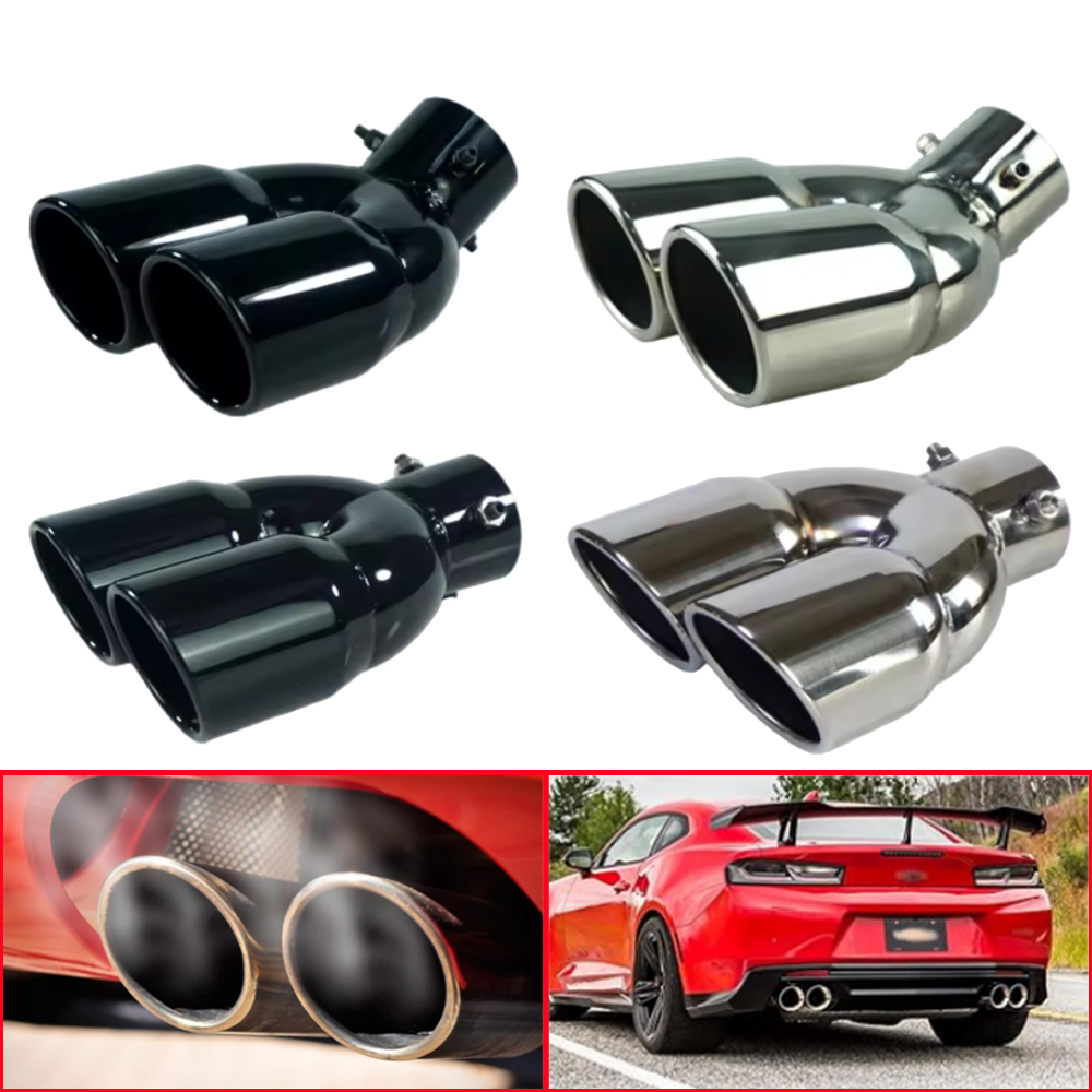Exhaust Wrap Titanium - ユニバーサル 63 ミリメートル車の入口ダブルバレルリア排気先端テールパイプマフラーブラックチタン出口ステンレス鋼カーアクセサリー