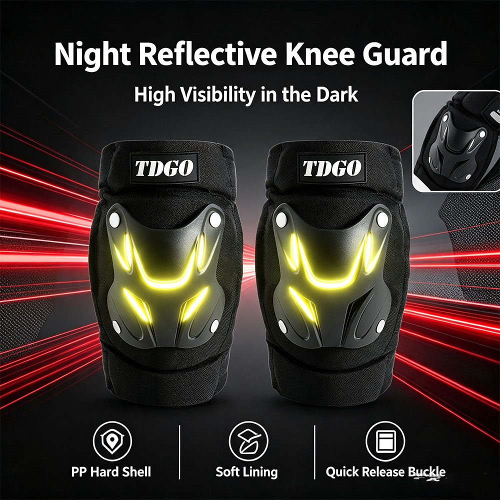 Knee Guard Hard - バイク用膝パッド PPハードシェル 保護膝ガード 夜間反射機能付き 衝撃吸収ストラップ ライディング用膝プロテクター