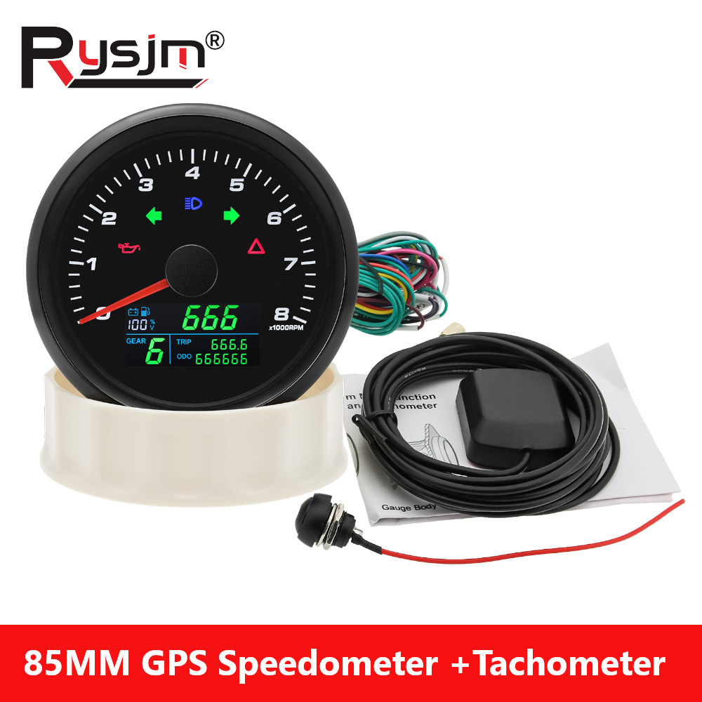 Motorcycle Gear Levels - 85 ミリメートル多機能ゲージ GPS スピードメータータコメーター 8000RPM 燃料レベルゲージ電圧計