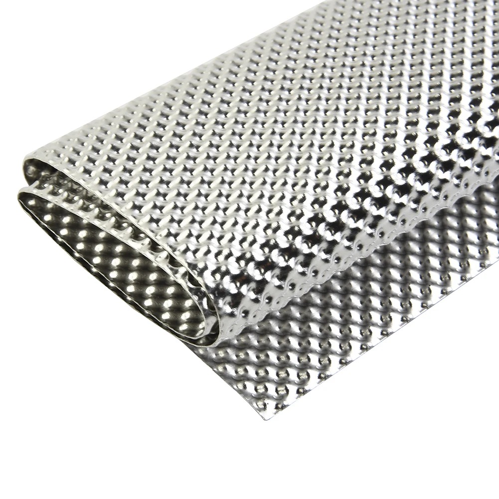 Exhaust Wrap Titanium - エンボス加工アルミニウム製ヒートシールド、ヒートシールド、ファイアウォール、フロアパン、燃料タンク、シルバーターボマニホールド、300X500mm、排気、電気