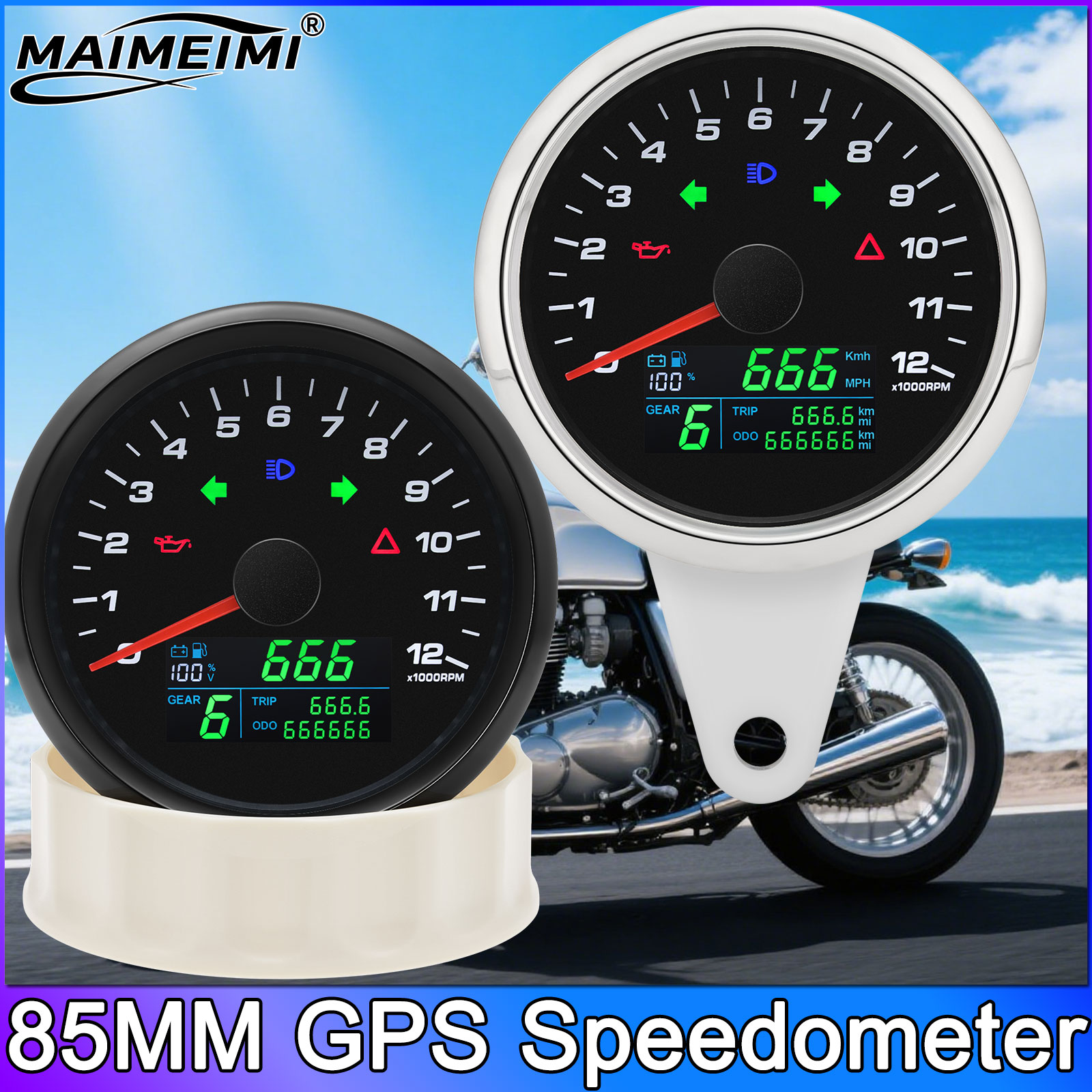 Motorcycle Gear Levels - 6 in 1 0-12000RPM タコメーター 85mm