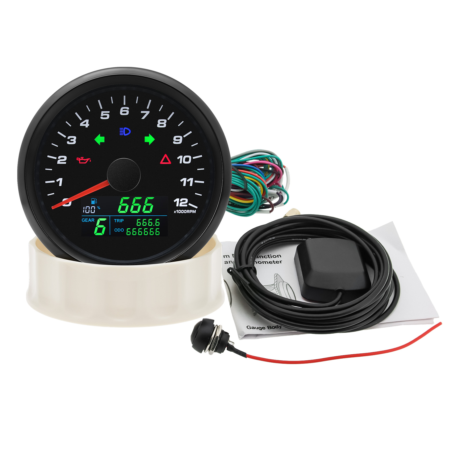 6 in 1 0-12000RPM タコメーター 85mm  - Motorcycle Gear Levels のレビューと価格