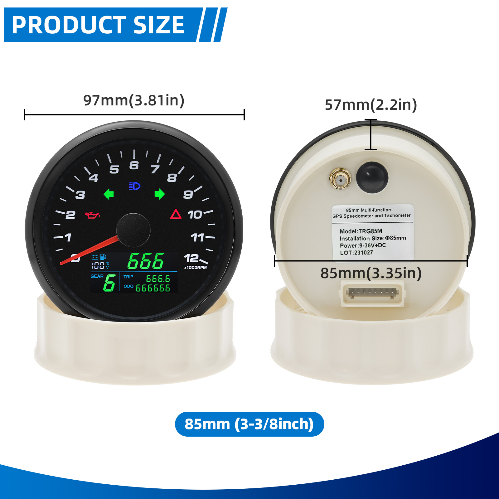 6 in 1 0-12000RPM タコメーター 85mm  - Motorcycle Gear Levels のレビューと価格