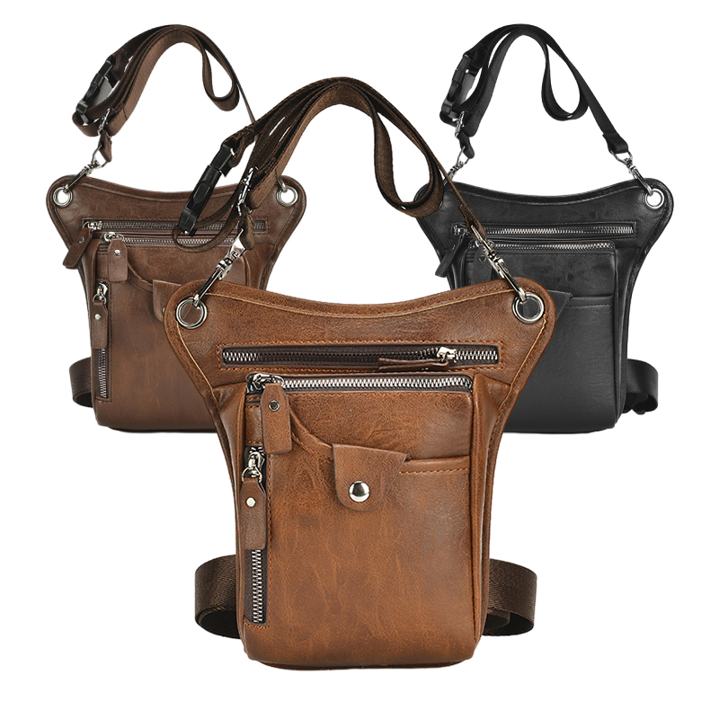 ヴィンテージPUレザーウエストパックドロップレッグバッグ男女 - Motorcycle Gear Bag のレビューと価格